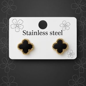 "Black Clover Stud Earrings – Stainless Steel Gold Plated"