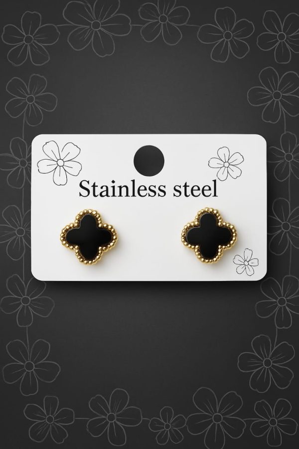"Black Clover Stud Earrings – Stainless Steel Gold Plated"