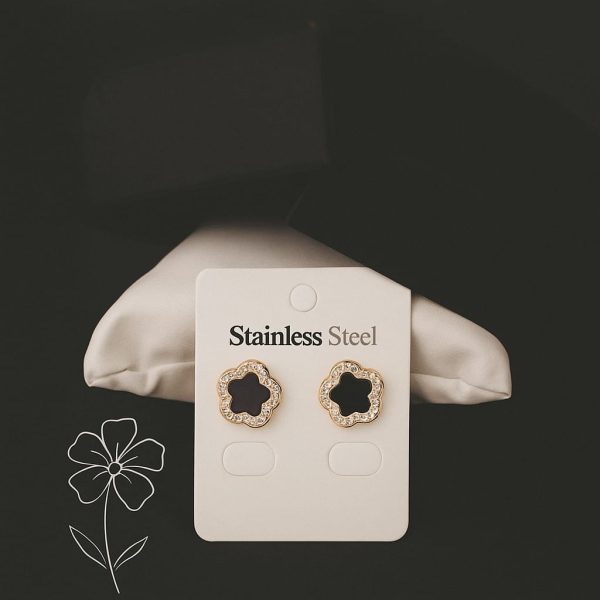 Black Clover Star Earrings - Stainless Steel Gold Plated